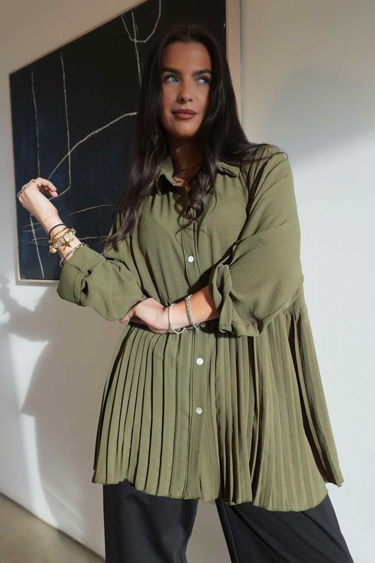 Pleat Smock Blouse Khaki /2=